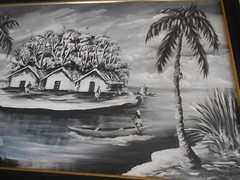 ***EMMANUEL DKUKU*** ORIGINAL NIGERIAN ISLAND MONOCHROMATIC PAINTING SBA