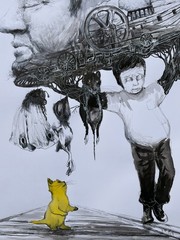 Ink On Cardboard SKETCH ALAIN DONATE cuban Artist 16″x 23″ORIGINAL SURREAL ART