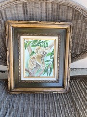 Oringal Nicley Framed Vintage Painting Koala Bear Sleeping in Tree