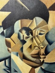 Oil Painting 20th Century Cubism Portrait Pablo Picasso Manner of Juan Gris