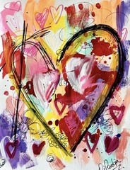Hearts Original Art 11x14in Mixed Media Abstract Wall Art Fine Art Home Decor