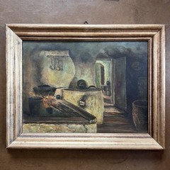 Old farmhouse kitchen in the Salzkammergut 1925 signed Chef Oil Painting Painting 54 x 42.5 cm
