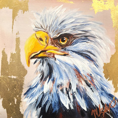 Bald Eagle Painting 12×12 Original Wildlife Art Gold Leaf Wall Decor