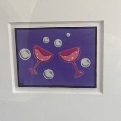 Original Vintage Whimsical Pop Art Painting Signed DG – Cocktail Toast -Framed
