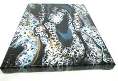 Original Abstract Acrylic Pour Painting 8×10 Black White Gold Glitter Blue