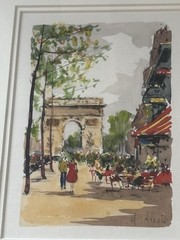 H ALEXIS French Impressionist Paris France ARC DE TRIOMPHE Red Cafe City Print