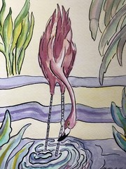 Sassy Flamingo Mixed Media Painting Kristi Cavett Jones Florida Art Watercolor