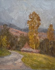 Original art landscape mountain oil painting on cardboard 12*9in