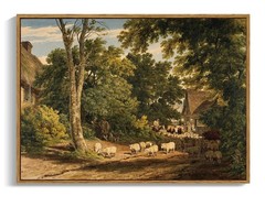 16×24 Vintage Framed Farm Scene Wall Art Rural Landscape Canvas Print Farmhouse