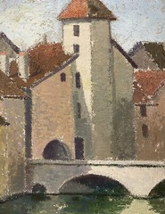 Original 20th C. Emma Fordyce MacRae Annecy France Canals Cityscape Oil on Board