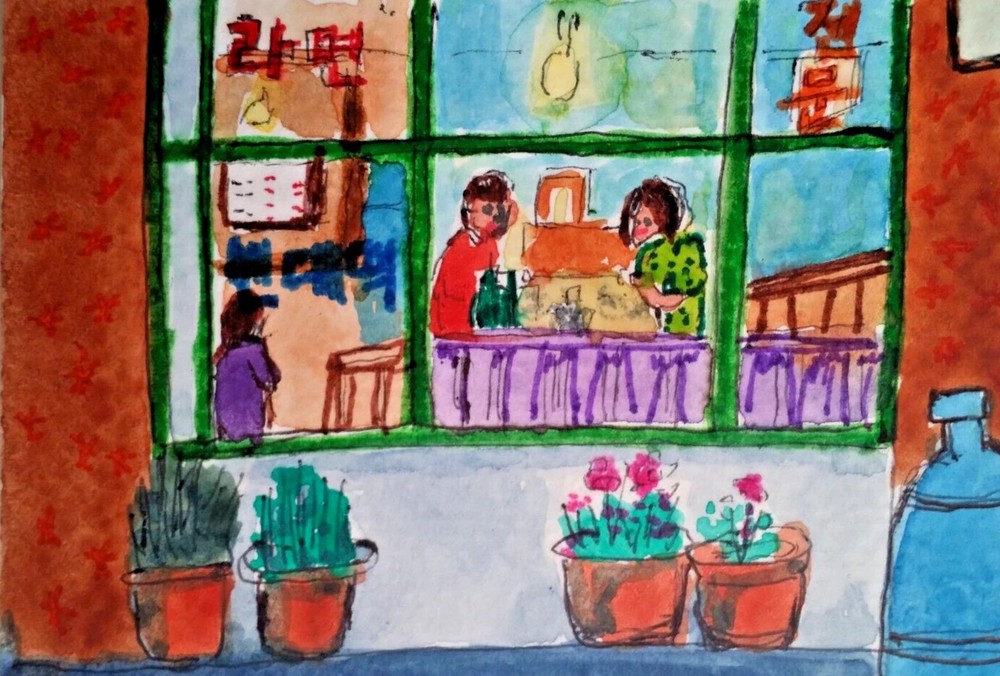 ACEO Original – A Couple Dinner at Restaurant – Watercolor 2.5 x 3.5 Signed