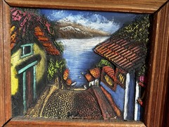 Pair Vintage Rustic Mexican Textured Raised Paintings Wall Sculpture 16.5″x14.5″