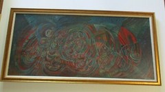LARGE SURREALIST PAINTING ABSTRACT MODERNISM EXPRESSIONISM SIGNED WORTHEY CUBISM