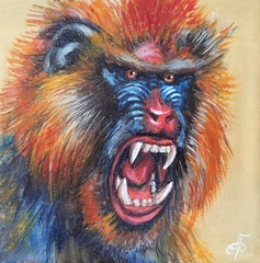 Original Acrylic Painting Colorful Mandrill Monkey Portrait Small Hand Painted