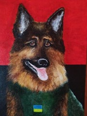 Original acrylic painting Patriotic dog 25 x 35 cm Portrait