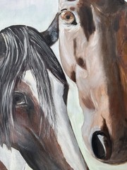 Oil Painting Original Canvas Animals Horses Nature Realistic Farm Impressionism