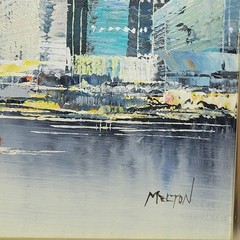 Vintage Oil Painting Mid Century Abstract New York Cityscape Signed Melton