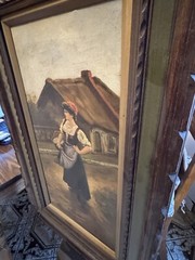 M. Colvin Woman In Market Signed Italian Oil Painting One Of A Kind Rare 1900s