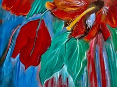 HAWAII ARTIST „RED HIBISCUS“ OVERSIZE PAINTING ONE OF A KIND