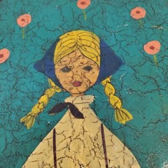 Vintage Original Finland Folk Art Painting Girl with a Floral Basket READ