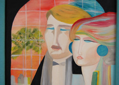 Vintage 1994 Signed Esther Original Pop Art Deco Style Couple Oil Painting 12X16