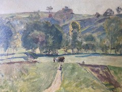 Oil Painting Acker Fields Morning Against Farms 1921 Summer Day Signed Illegibly