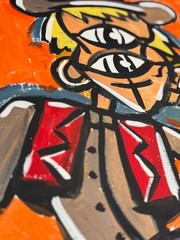 Abstract Alien Cowboy Cubism Pop Art – 14×11″ Painting on Mixed Media Paper