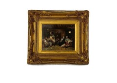 Oil Painting on Wood Gorgeous Wood and Plaster Frame Signed De Belie V. peasant