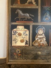 Vintage Huntington Folk Art Oil On Canvas Shadow Box Scene 27”x33”