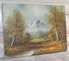 Vintage H Wilson Oil Painting of Fall Mountain Landscape Scene“ Signed 12×16 A14