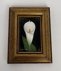 Charles Wehringer Miniature Oil Painting – White Lily, Americana 20th Century