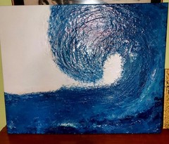 24×30 Acrylic Painting Artist Signed, Ocean Wave Using Pour Technique.