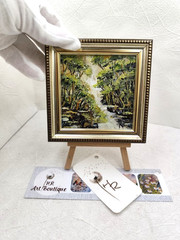 Original Oil Painting 4×4 in Framed Signed Evening Forest Landscape Impasto Art