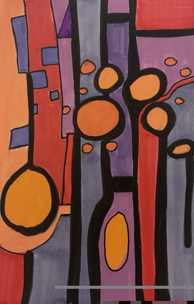 Original Abstract Painting Modern Pop Art Blue Yellow Green On Paper 8.25”x6”.