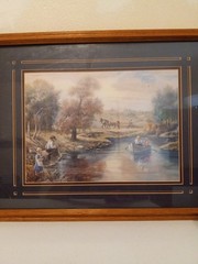 Amish Father And Daughter Fishing Print Matted Framed 18×22