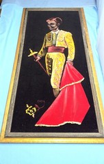 Vintage Spanish Flamenco Dancer Oil Black Velvet 46 x 22 Mix Media Matador Male