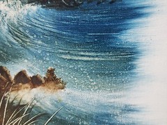 Original Light House Oil painting Canvas Ocean Waves Seagulls Signed framed 29″