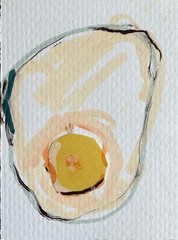 ACEO Original Acrylic Fried Egg Food Simple Mod Art by Bri Sander 3.5 x 2.5 OOAK