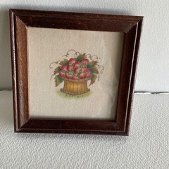 Hand Painted FOLK ART Theorem Velvet, Strawberries in Basket, Evelyn Daniels