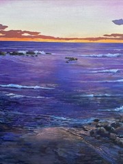 SUNSET BEACH PAINTING LARGE 24 BY 36″ COASTAL LANDSCAPE SEASCAPE EVENING HAO