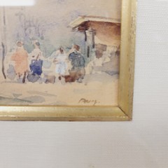 JAMES R JACKSON WATERCOLOR CABLE CAR CITY PEOPLE HOUSES FRAMED MATTED ART SIGNED