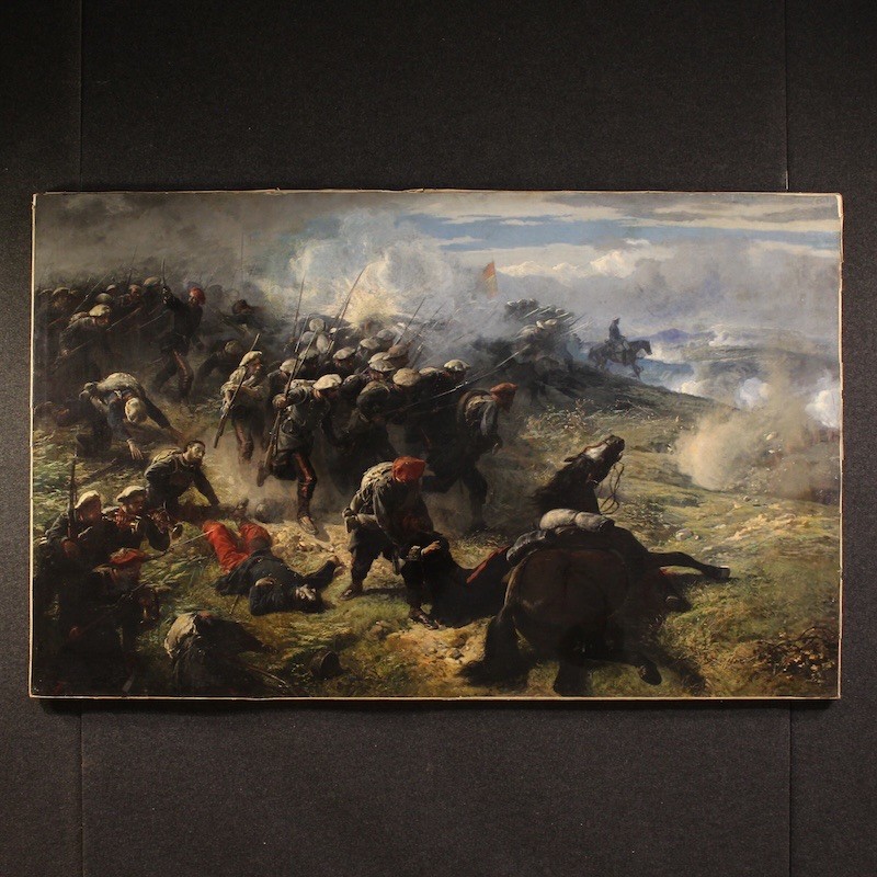 Great battle artwork signed H. P. French painting oil on canvas 19th century