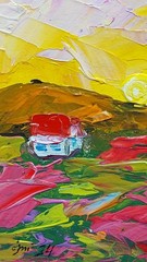 Original Oil Painting Tuscany Wildflowers Red Roofs Handmade Impasto Wall Art