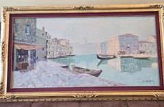 Original Vtg Mystery Artist Painting Of Venice Canal Scene Signed & Framed READ