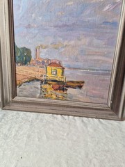 American Painting Landscape Impressionism Nautical Aquired Boston estate Huge