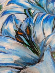 Blue Lilies 11×14 Original Painting Canvas Bee Expressionist Floral Art SWhite
