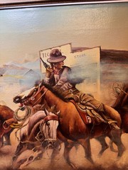 44 x 32 Oil Painting Western Cowboy Scene Poker Game Shooting by Saeed Abizadeh