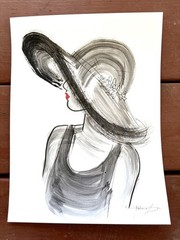 Original Sun Hat Brushstrokes 1 Painting By Alannah Dyer- Acrylic 9×12 in Summer