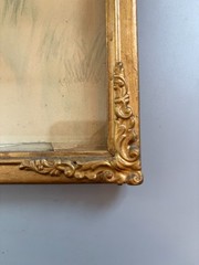 Original A K Wendell Edwardian Lady Floral Hat Watercolor Painting Gilt Frame