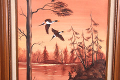 Sunset Bayou Painting Ducks Flying Pond Oil Painting On Canvas Signed Hower?